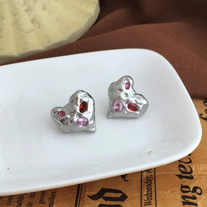 Korean Temperament Irregular Lava Heart Zirconia Stud Earrings For Women Fashion New Jewelry Gift Party Beach Vacation