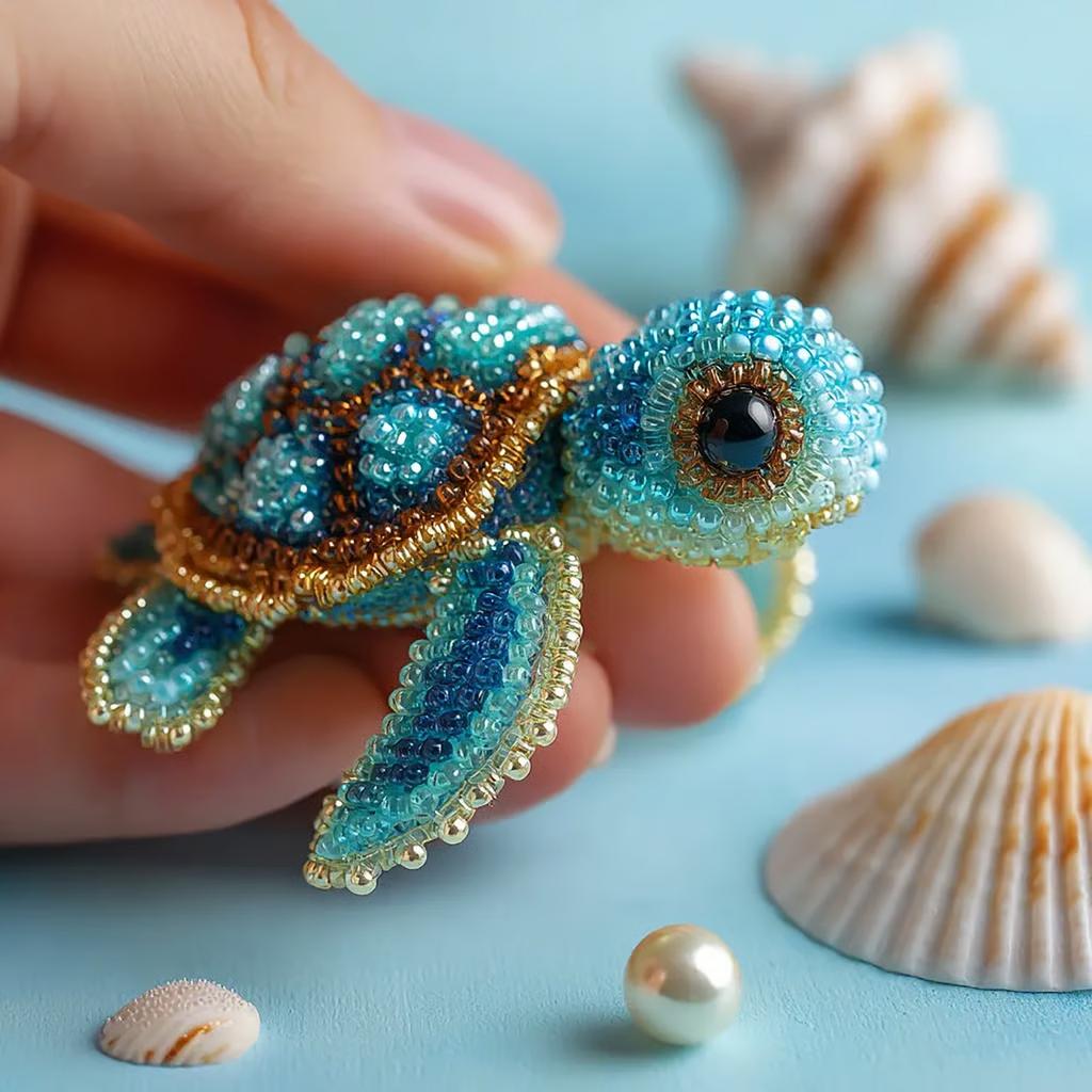 Bead Embroidery Kit, Beginner-Friendly Sea Creature Beaded Embroidery Kits, DIY Animals Three-Dimensional Beadwork Craft Kit