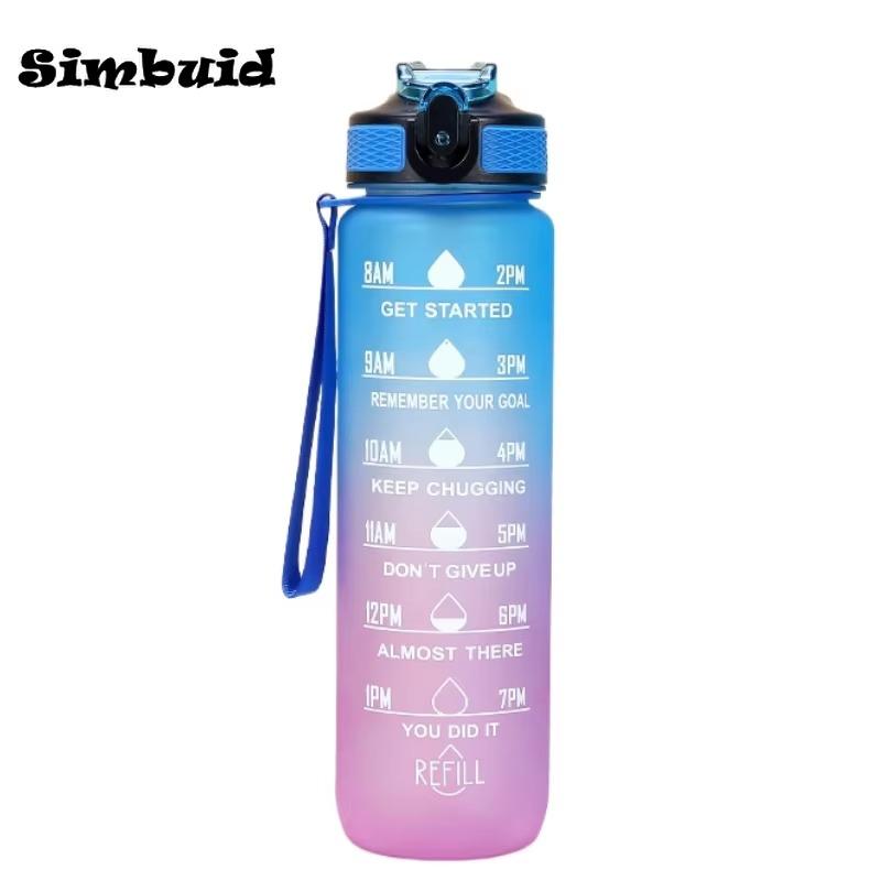 Gradient Color 1000ml Plastic Water Bottle with Straw Leak-Proof Sports Water Bottle for Outdoor Travel Fitness Cycling