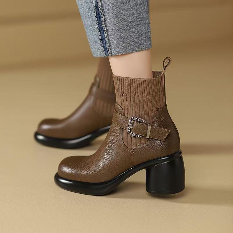 Fashion Booties Elegant With Medium Heels Sock Woman Short Shoes Soft Fleece-Lined Warm Hot Goth On Offer Chic Pu Ankle Boots for Women