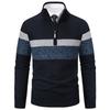 Men's Quarter Zip Stand Collar Sweater Color Block Striped Knit Pullover