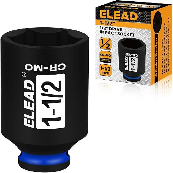 ELEAD 1/2 Drive Deep Impact Socket, 36 Mm Metric 6 Point 1/2-Inch Drive Impact Axle Nut Sockets, CR-MO Nut Socket Set, Oil Filter Sockets, Tools For 1-1/2 inch