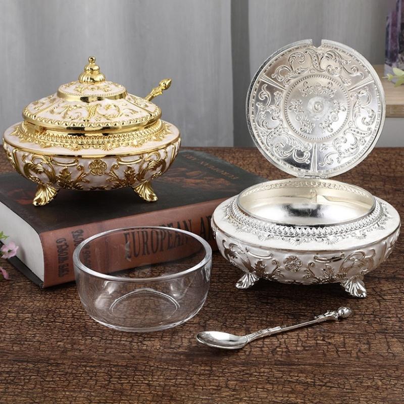 Barattolo per Chicchi di Caffè, Fiore Inciso in Lega Con Coperchio Contenitore di Lusso per Condimenti Organizer per Zucchero, Barattolo per Conservazione Sale, Decorazione da Cucina