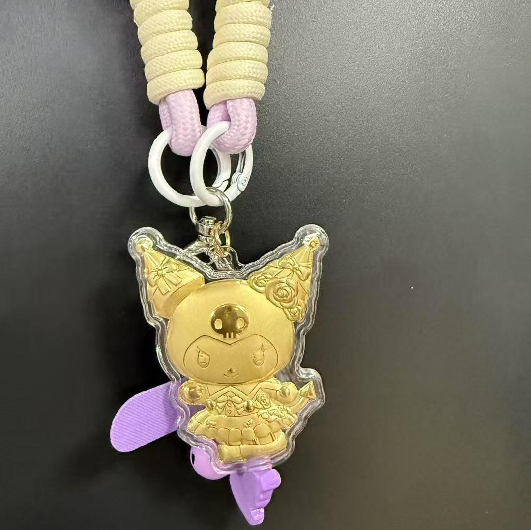 Gold-Plated Sanrio Character Keychain: Kuromi, My Melody, Cinnamoroll, Pochacco - Cute Gift Pendant.