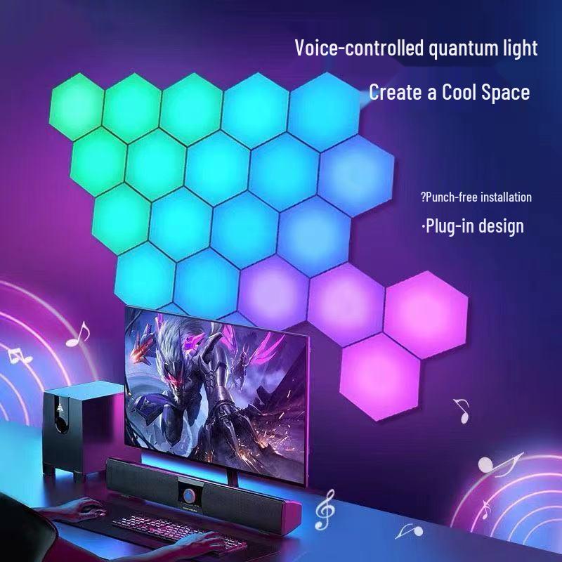 Hexagonal Smart Atmosphere Lamp: Bedside, Wall, E-Sports, Sound-Reactive, Colorful Honeycomb Rhythm Lighting.
