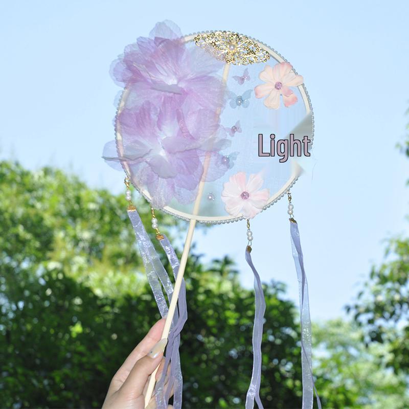 Taneční vějíř - Ručně vyšívaný vějíř s třásněmi pro Hanfu a dětský tanec