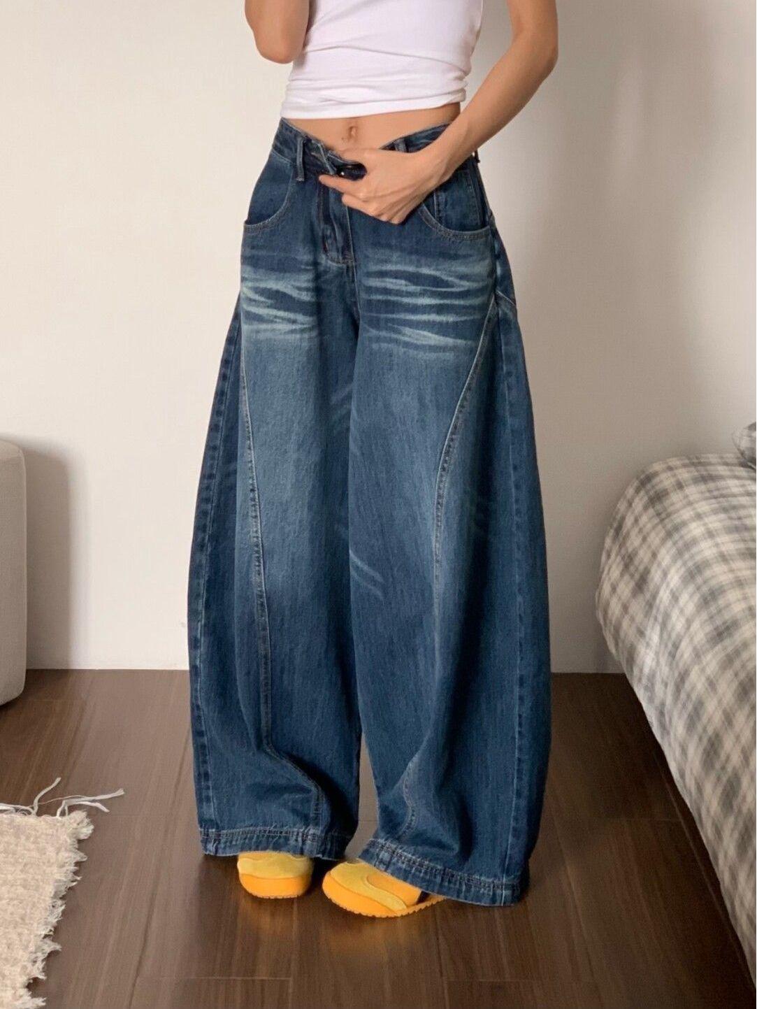 Women s Autumn Curved Blade Wide-Leg Jeans L