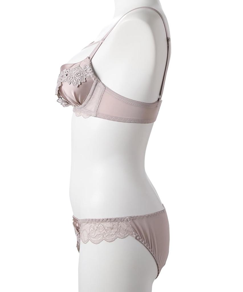 Inner Set Satin Flower Bra and Shorts Set for [Nissen] T-Shorts 3-Piece Women, Beige, D70/M