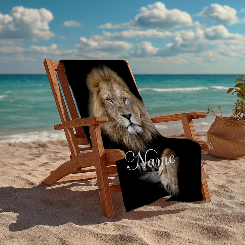 Custom Name Ultra-Soft Beach Towel with Lion Theme,Ideal for Pool - Camping, Diving - Perfect Travel Essential, Vibrant Beach Towel.