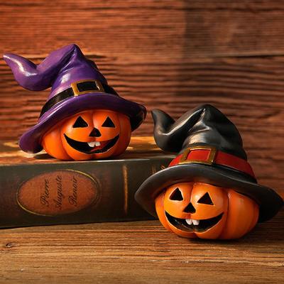 Halloween Witch Hat Pumpkin Figurines Table Decor Resin Party Props Halloween Decorations Holiday Table Centerpieces Ornaments