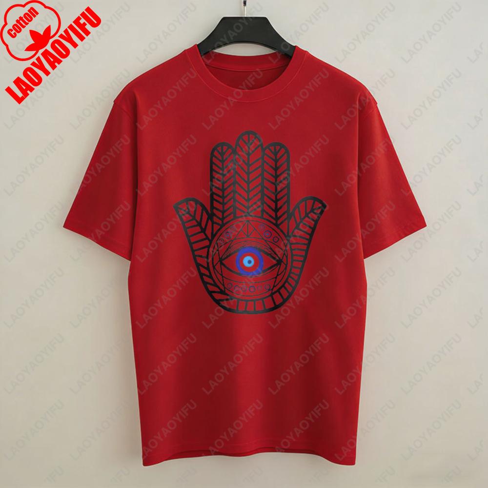 Hamsa Hand Evil Eye Women TShirt Boho Protection Graphic Tops Luck Casual Style Cotton Tee Vintage Classics Clothes for Women
