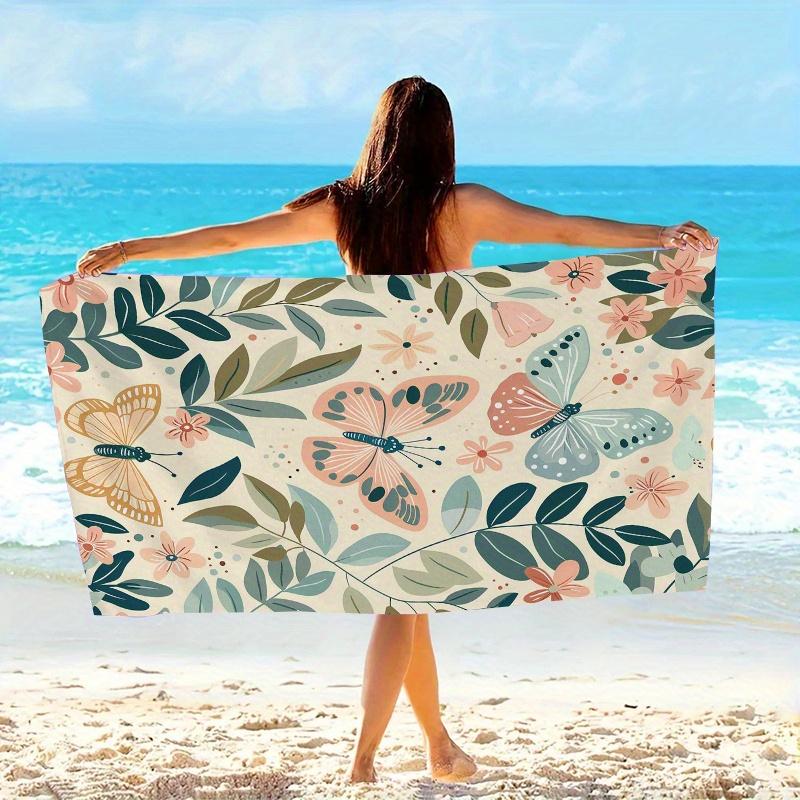 Butterfly Floral Nature Botanical Beach Towel, Soft Microfiber Unisex Oversized for Swimming Travel