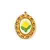 2 Pcs Oval Flower Leaf Embroidered Charms Multicolor 304 Stainless Steel Charms 18K Gold Plated Pendants For DIY Necklace Making