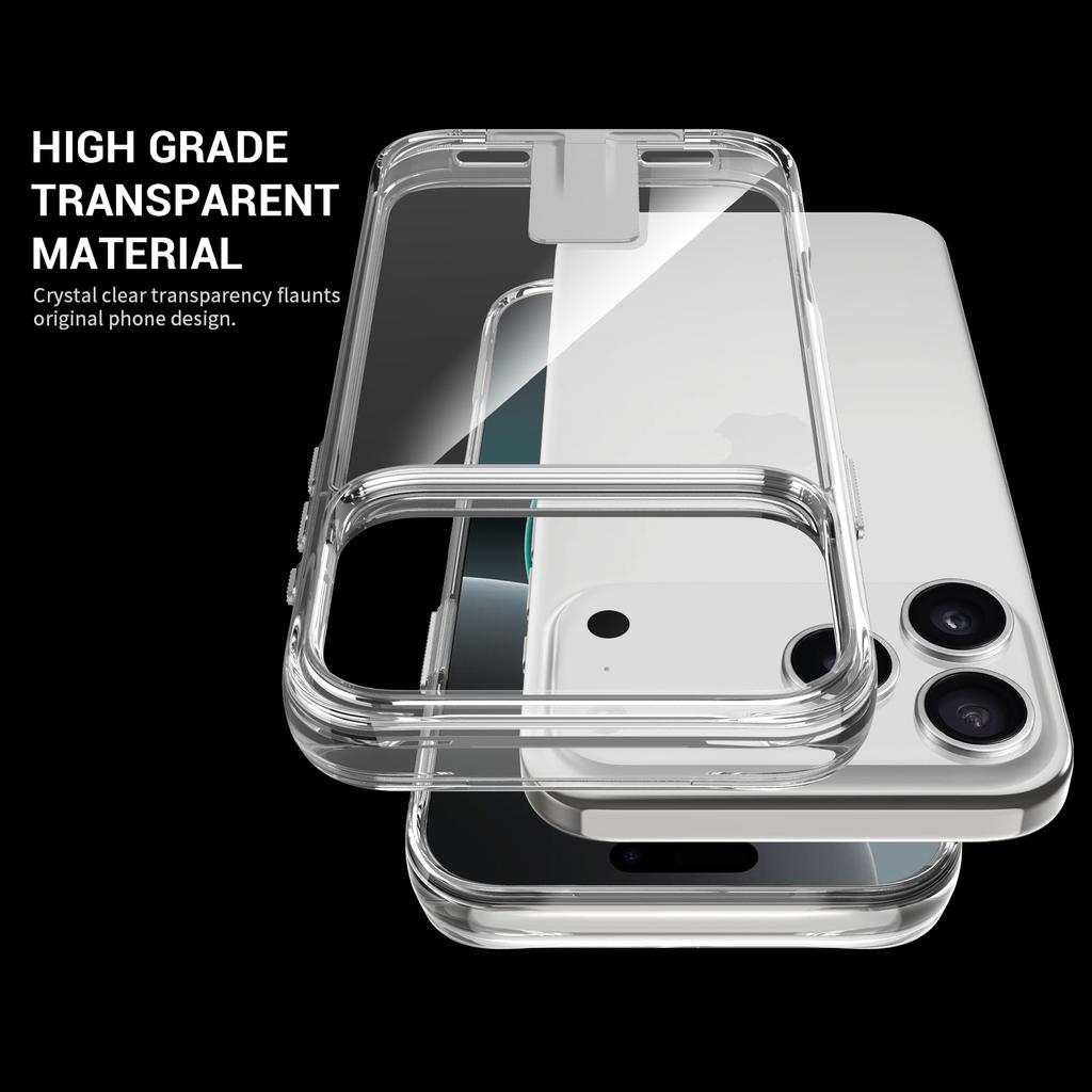 For iPhone 17 Pro Case TPU+PC Transparent Phone Cover with Kickstand