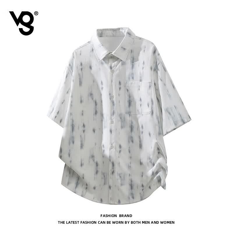 VUUG Men s Ink Tie-Dye Casual Short Sleeve Shirt S