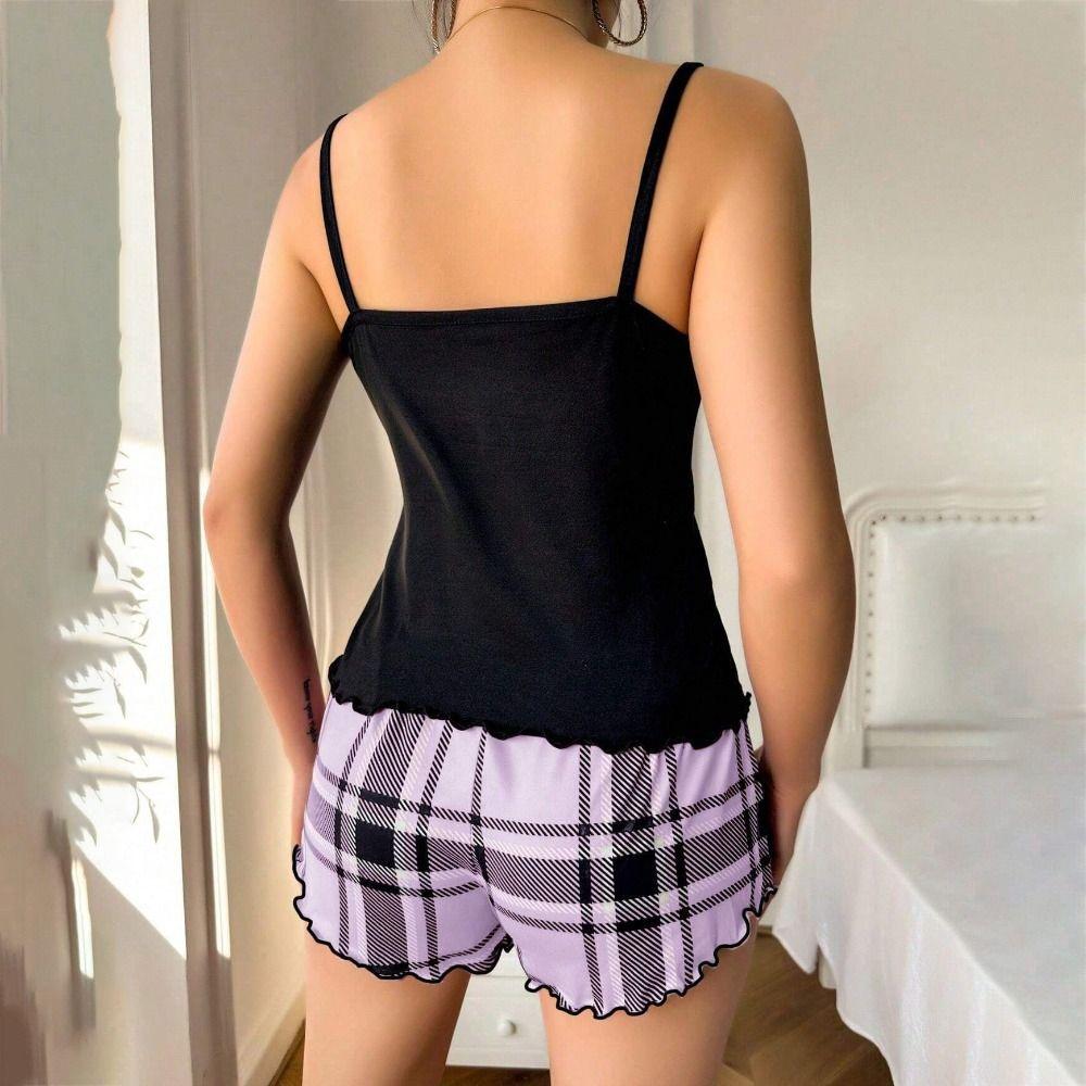 Homewear Two Piece Nightwear Love Heart Cami Shorts Pajamas Kawaii Women's Pajamas Set  Women