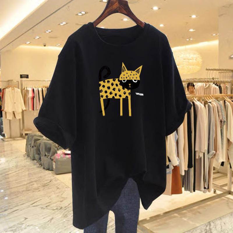 2025 Animal Series Leopard Printed Cotton Crew Neck Loose Women's T-Shirt Short Sleeve Top Bottom Shirt