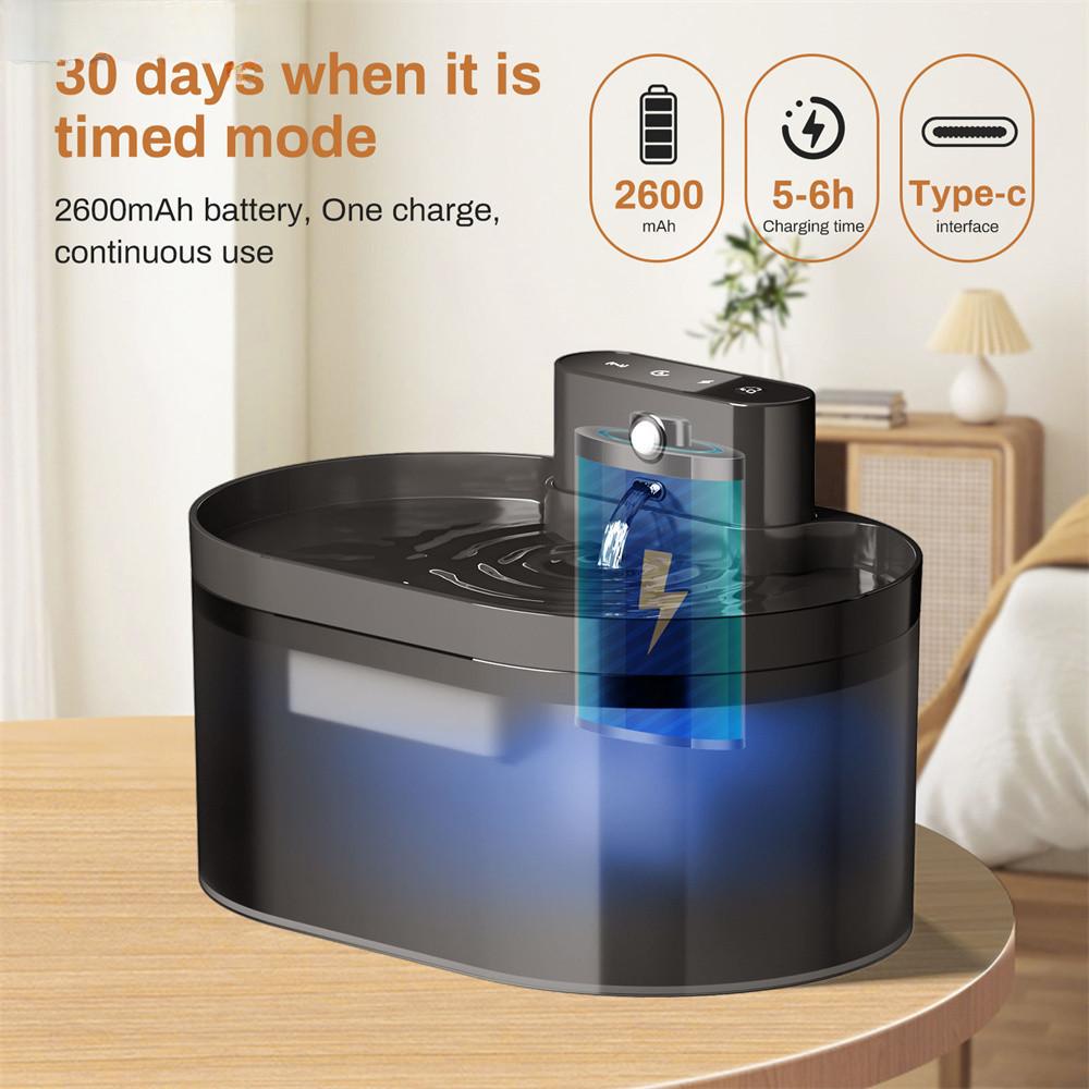 2.2L 2600 mAh Rechargeable Induction Water Fountain Household Pet Water Dispenser Wireless Automatic Cat Water Fountain