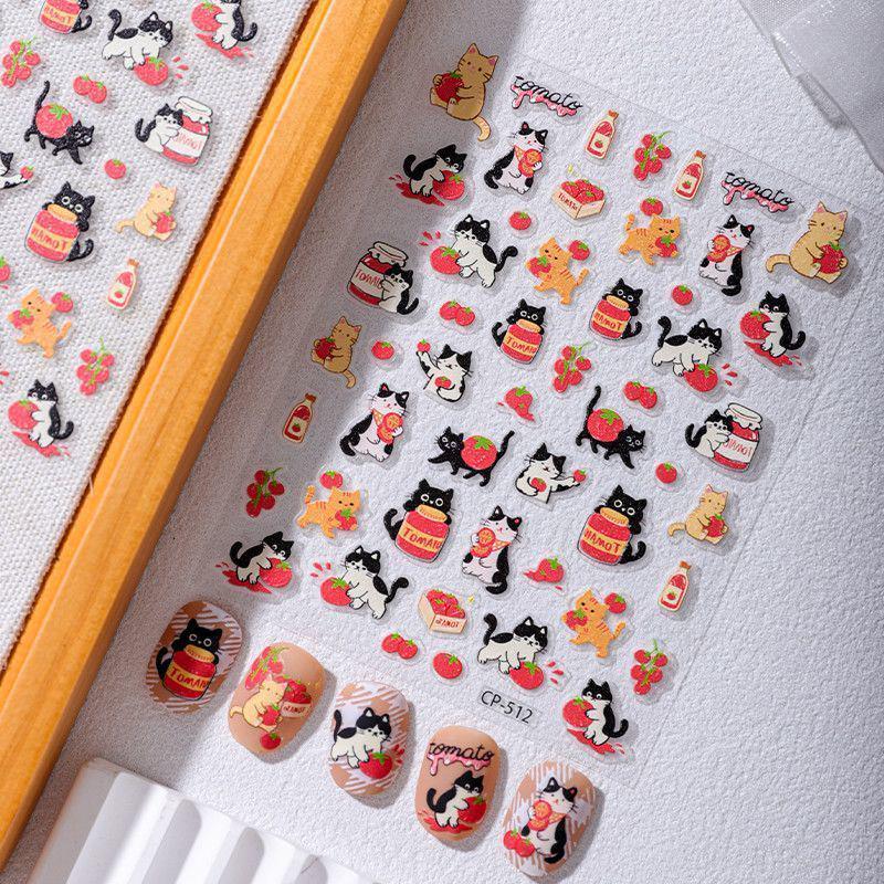 

Puppy Cat DIY Waterproof Winter Nail Stickers - Cute Embossed Persimmon Ruyi Design Persimmon Cat [1 sheet]