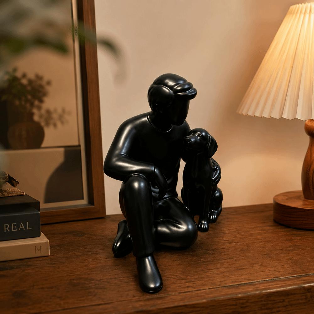 3D Printed Dog Figurine Cute Canine Statues Crafts Desktop Use Boy And Dog Statues Home Decoration