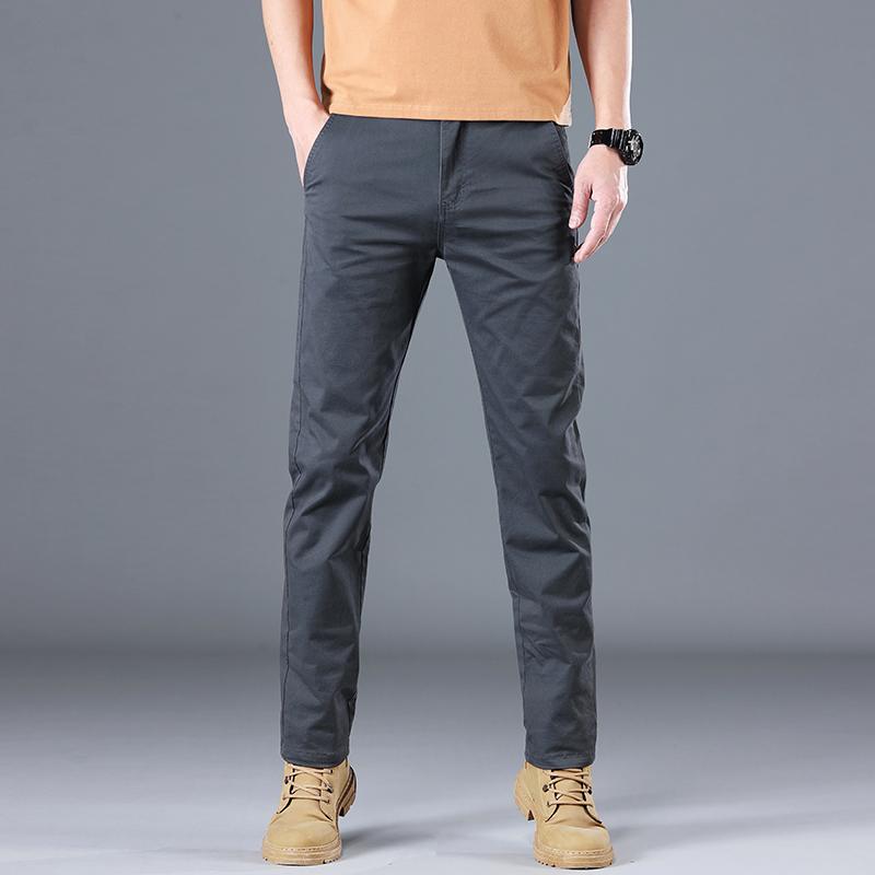 Men's Pure Cotton Classic Solid Color Casual Pants Business Stretch Slim Straight Brand Trousers Male