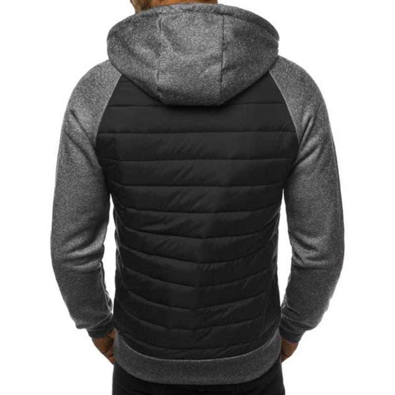 Herren Lässiger Colorblock Kapuzenpullover Dicke Warme Gefütterte Jacke Mantel