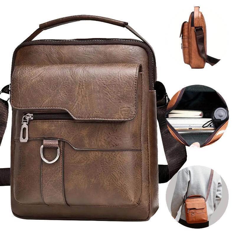 Multi-purpose men's shoulder bag for work, PU crossbody briefcase with handle, professial casual daypack