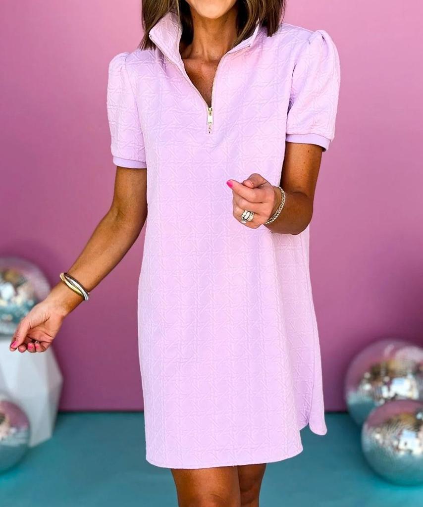 European & American Women's Summer 2024 Elegant Loose Turn-down Collar Zipper Short Sleeve Dress