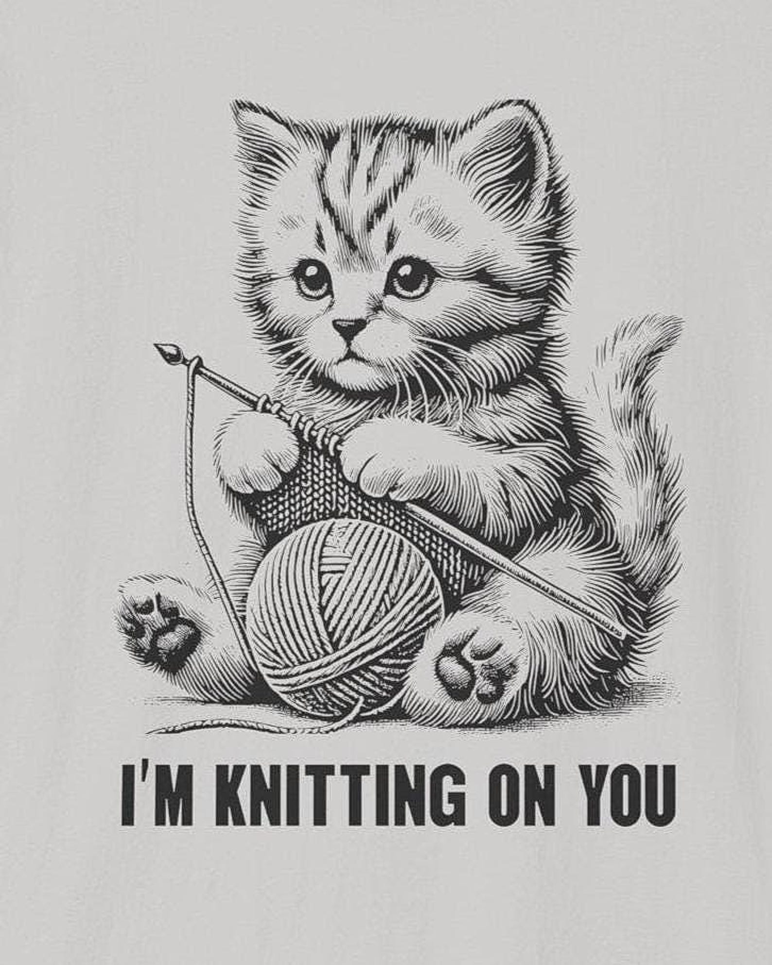 Kitten Knitting Kitten T-Shirt, Cat Lover Gift XL