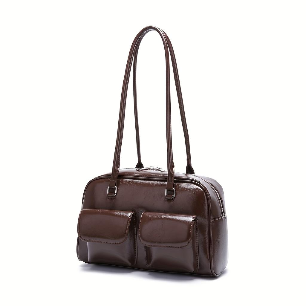 Stylish Black Armpit Bag with Zipper Closure Versatile Handbag