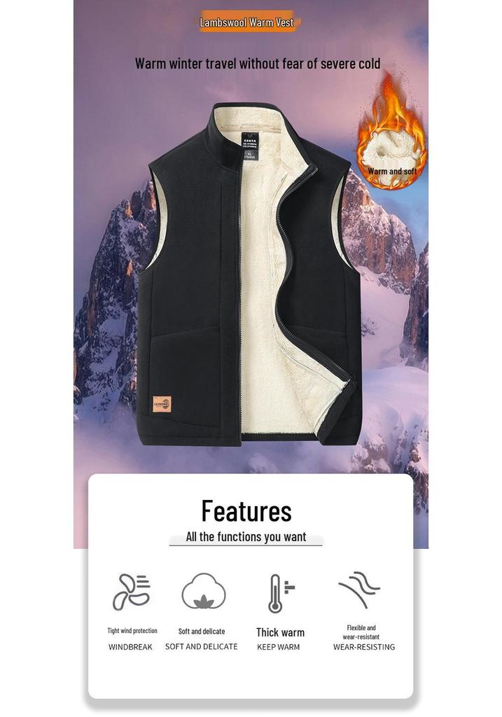 Men's Plus Velvet Thickened Warm Stand Collar Casual Winter Vest