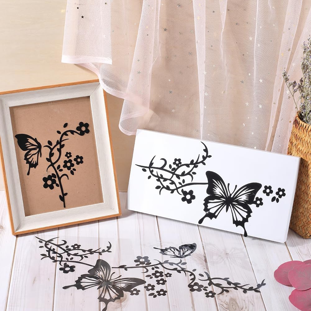 GORGECRAFT 2 Sheet Butterfly Car Decal Set Butterflies Kissing Flowers Car Decal Vinyl Waterproof Sticker Women Car Stickers Automotive Exterior