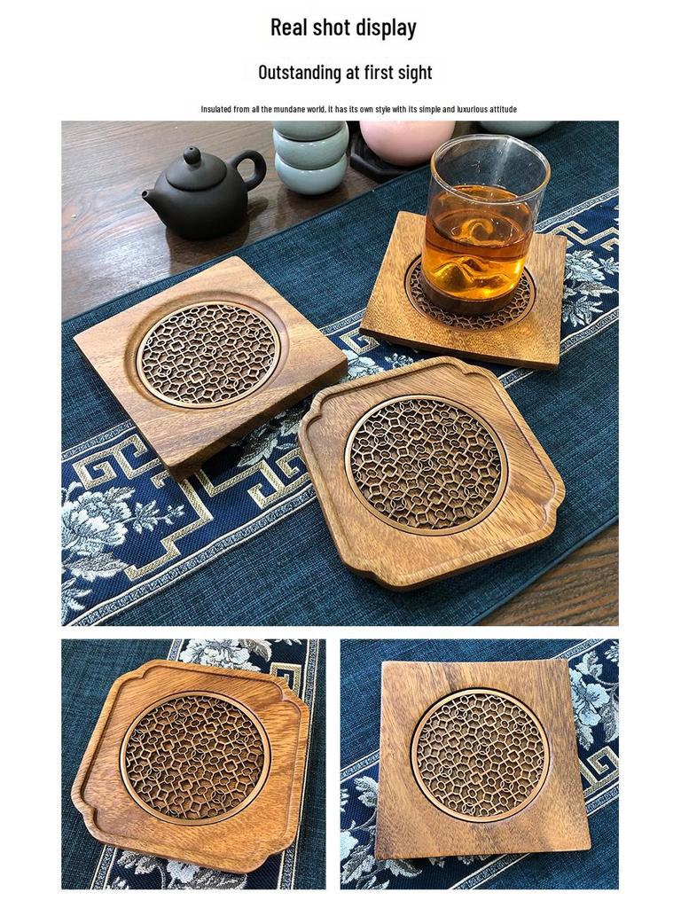Taca do herbaty i podkładka z drewna orzechowego z pojemnikiem na wodę