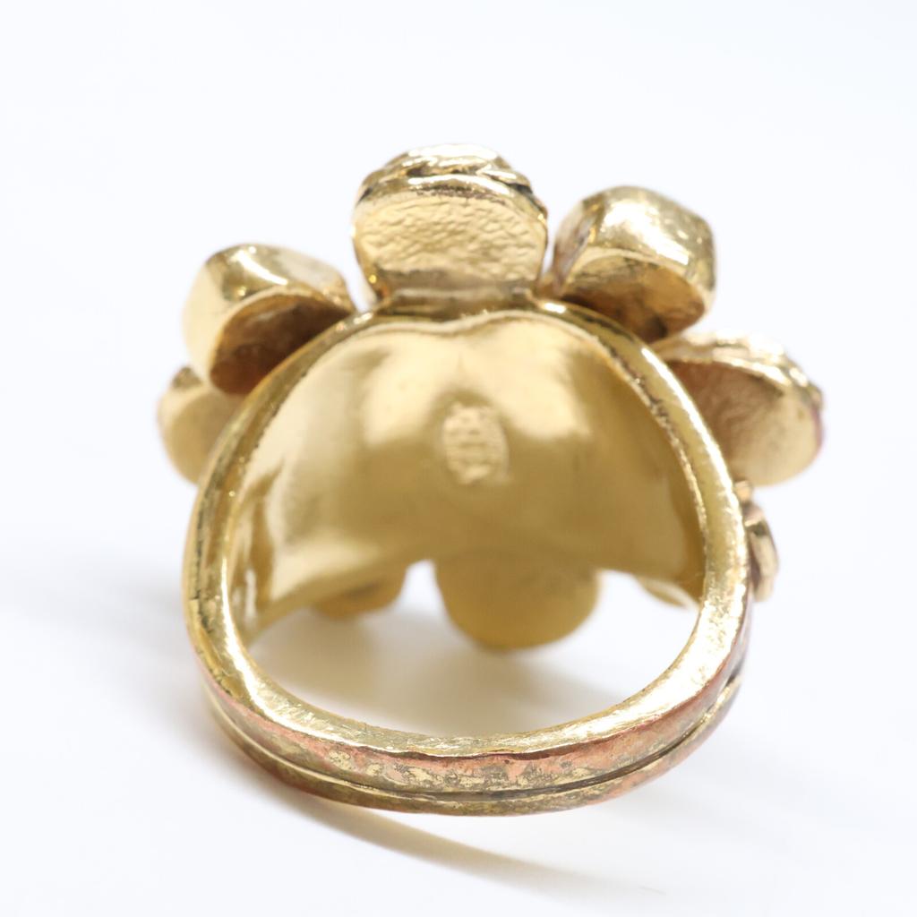 CHANEL 05P Gripoa Flower Ring ring Gold/Brown/GreenUsed