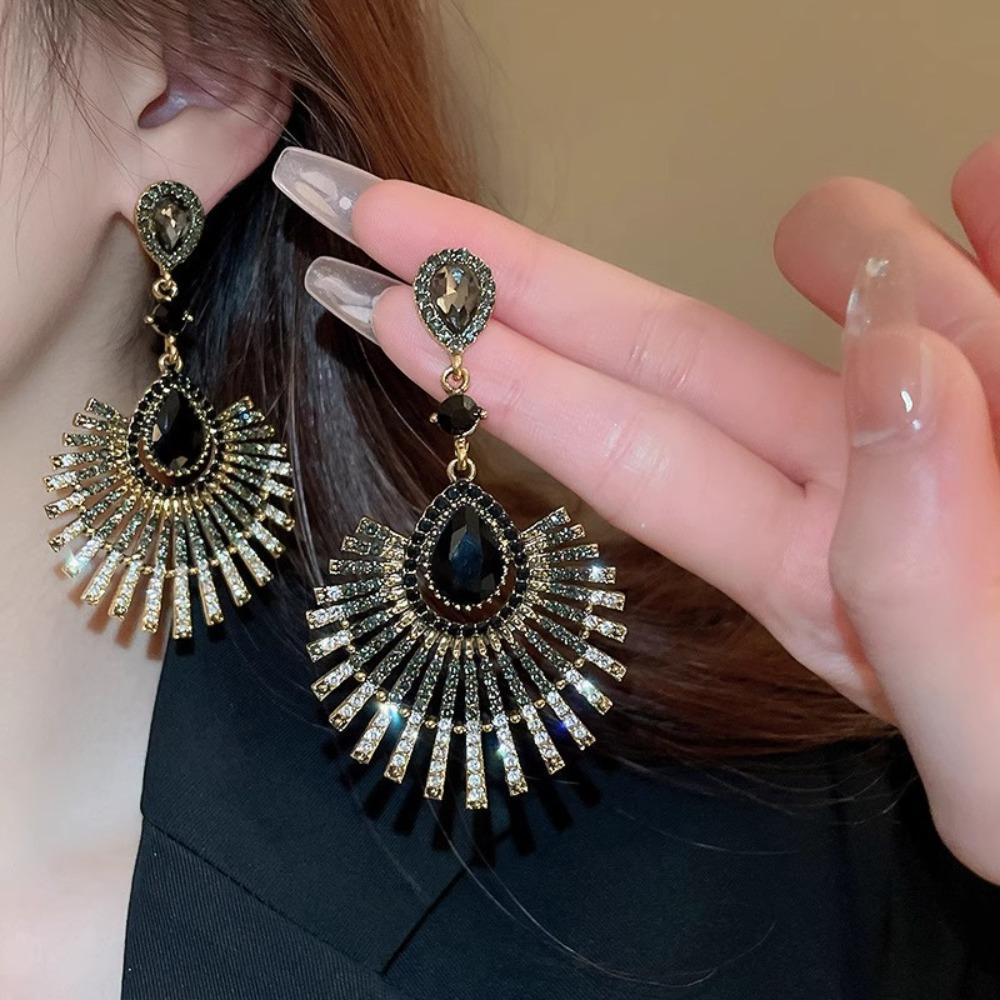 Light Luxury Tassel Dangle Earrings Exaggerated Vintage Earrings Rhinestone Peacock Earrings Girls