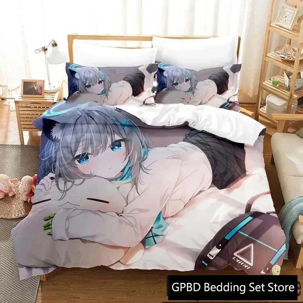 3D Print Anime Game Blue Archive Comfortable Duvet Quilt Cover Pillowcase Bedding Set Children Bedroom Decoration Home Textile