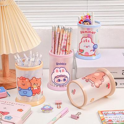 Round Pencil Holder Large Capacity Stationery Gifts Pen Storage Box Study Accessory Cartoon Pen Container Desk Organization