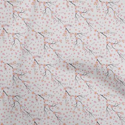 Cotton Flex White Fabric Watercolor Floral Sewing Material Print Fabric By The Yard 40 Inch