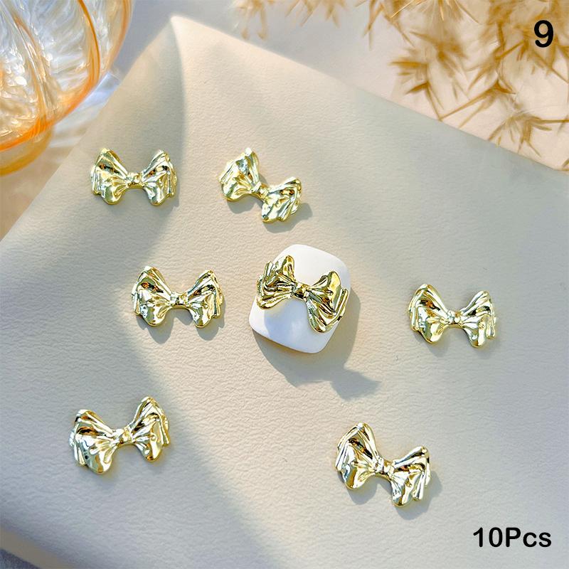10Pcs 3D Bow Tie Ribbon Shaped Alloy Nail Accessories Gold Multi-Designs Nail Art Jewelry  Decorations Manicure Charm