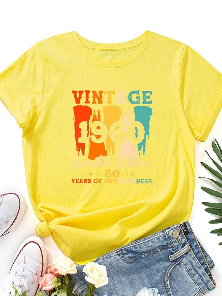 Vintage 1960 Letter Print Women T Shirt Short Sleeve O Neck Loose Women Tshirt Ladies Tee Shirt Tops Clothes Camisetas Mujer