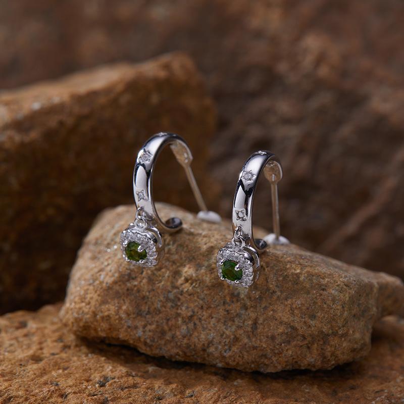 Niche High-End Sense S925 Sterling Silver Natural Colored Treasure Sugar Snowflake Earrings Light Luxury Non-Fading Jewelry