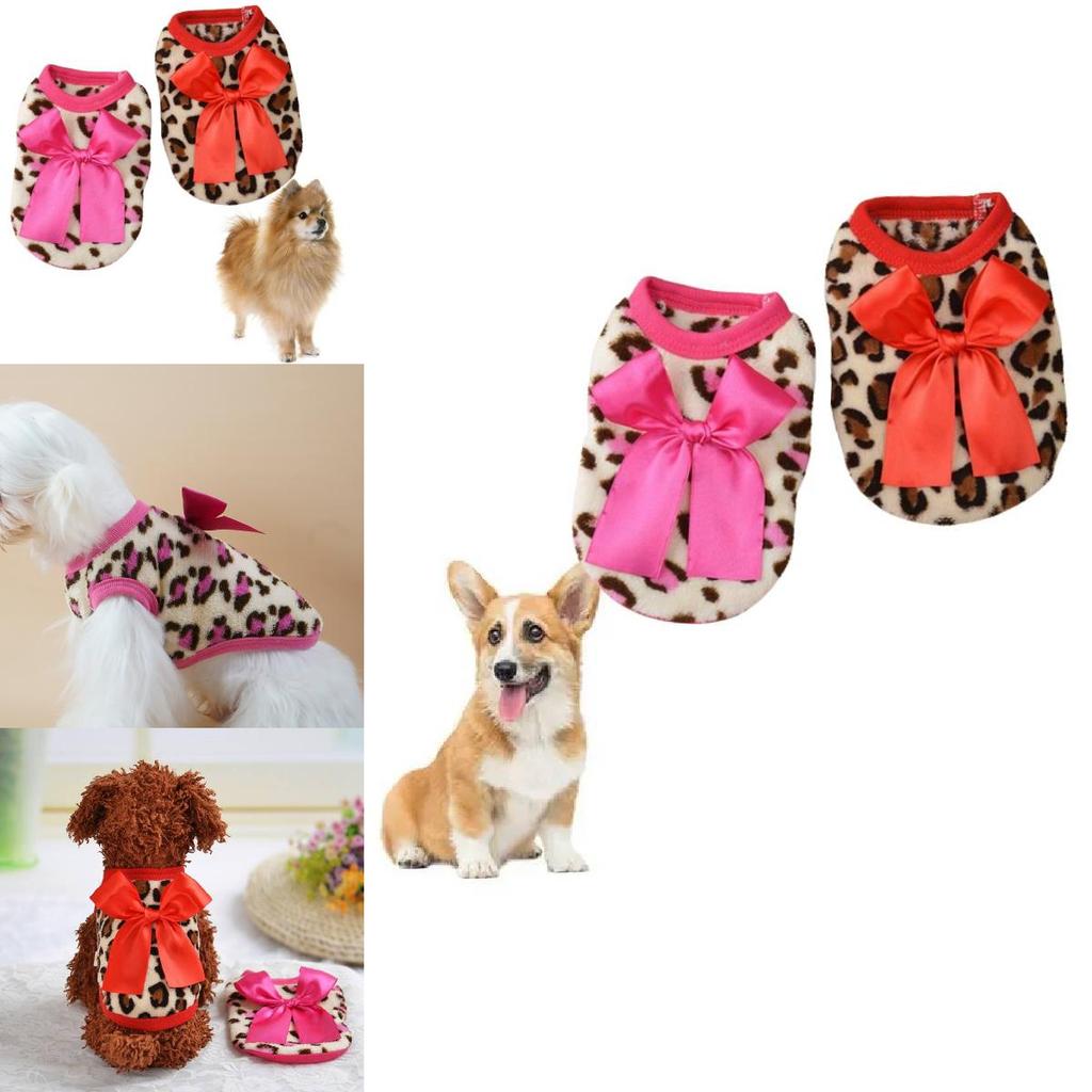 Festive Coral Fleece Pet Clothing For Small Dogs With Leopard Print Design For Winter