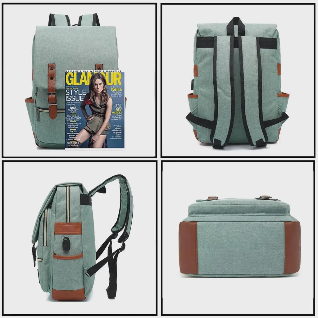 Retro Canvas USB Backpack: Unisex, Large Outdoor Travel Bag