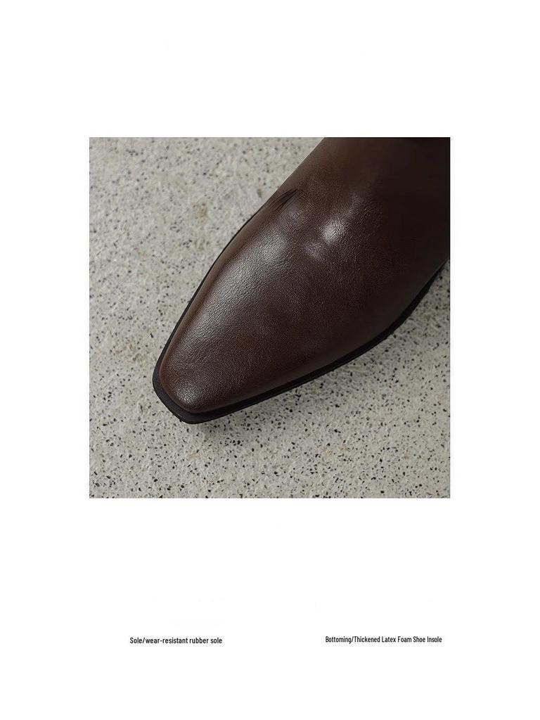 2025 Autumn Retro Chunky Heel Women's Knight Boots - Pointed Toe, Ruched Slouch, English Western Style High Boots