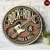 Rock  Roll To Style Guitar D Flat Round Metal Sign  Retro Music Wall Decor for Man Cave Bar