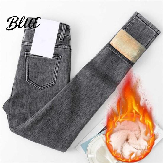 High-waist Jeans Women Winter Plush High Waist Thick Velvet Lined Slim Fit Pencil Pants Straight