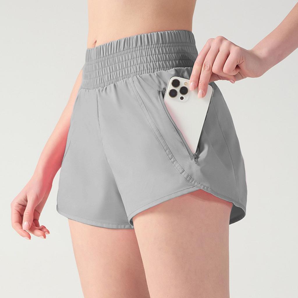 Women's Pocket Quick-drying Yoga Shorts Fake Two-piece Double-layer - High Waist Fitness Shorts