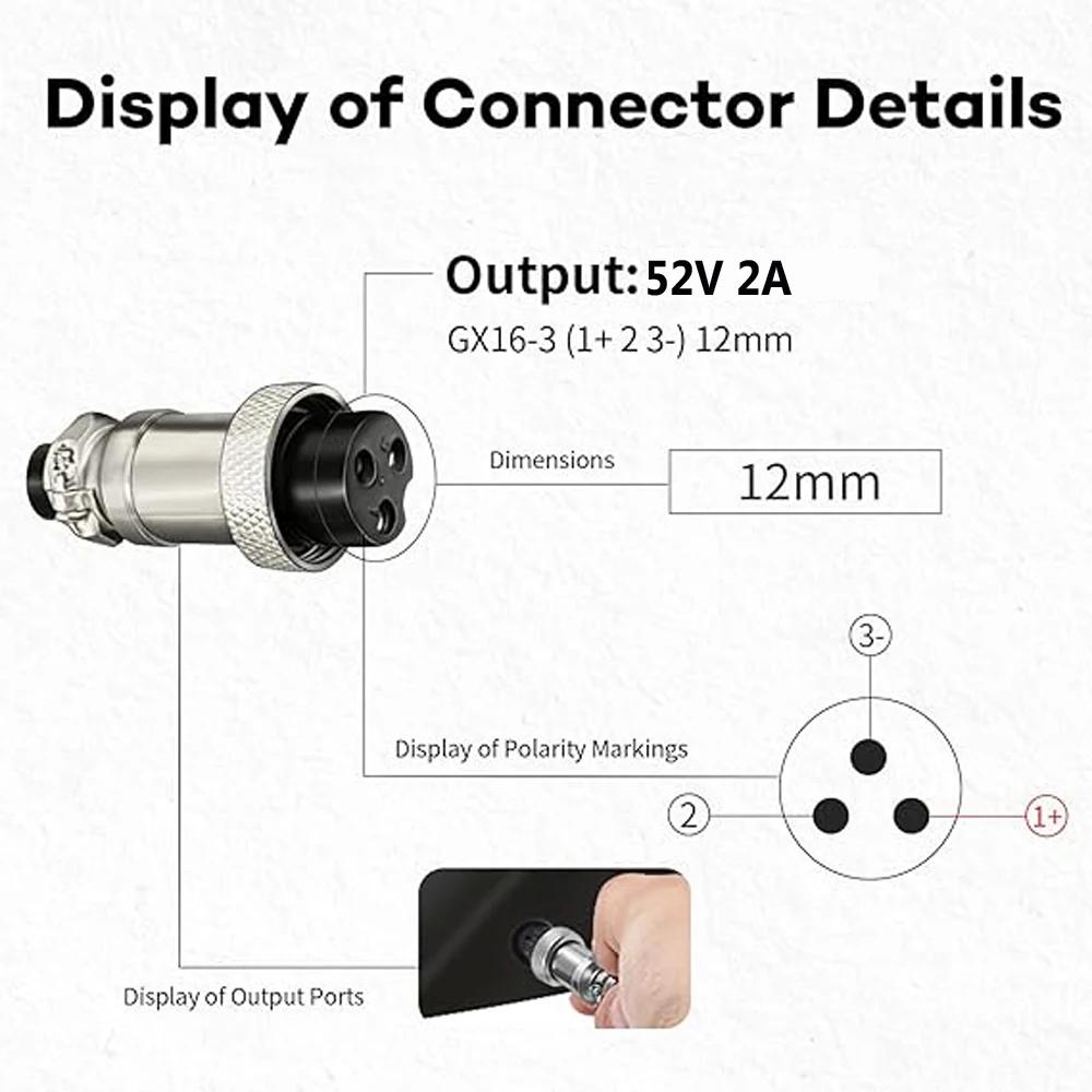 52V 2A Nabíječka Pro E-koloběžku S GX16-3Pin Konektorem 52V 14S 58.8V Nabíjecí Adaptér Pro Nabíječky Lithiových Baterií