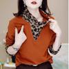 Leopard Print High Neck Slimming Mother's Top - Long Sleeve Patchwork Warm Base Layer