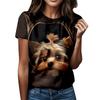 2026 Summer Round Neck Women's T-shirt Fashion 3D Kitten and Puppy Animal Print Short Sleeve T-shirt Cartoon Casual Top